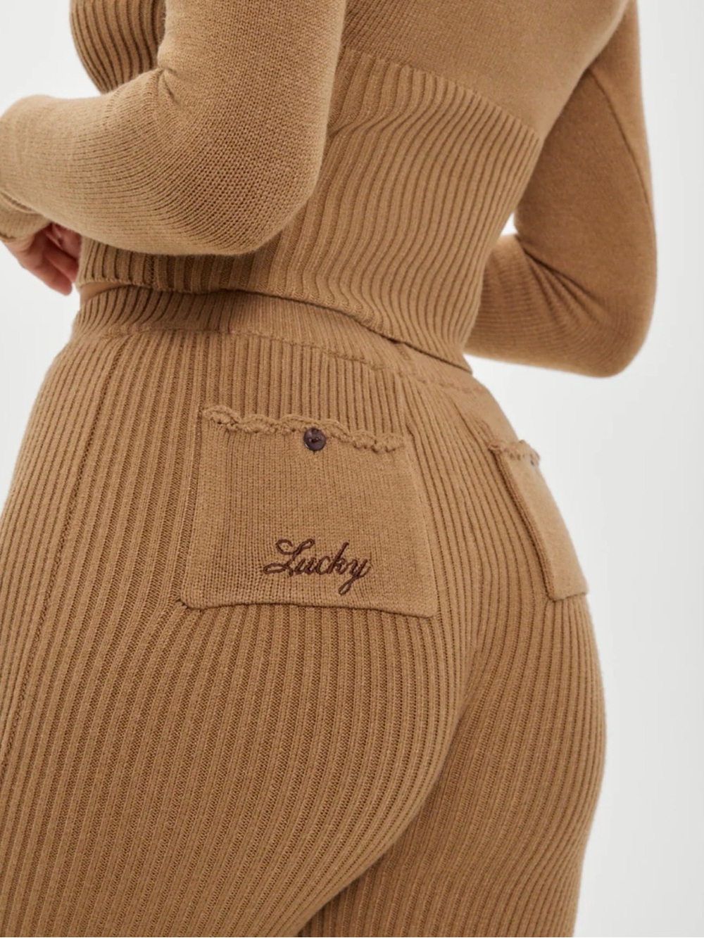 Frankie's Bikinis Bella Ribbed Knit pants  in Camel